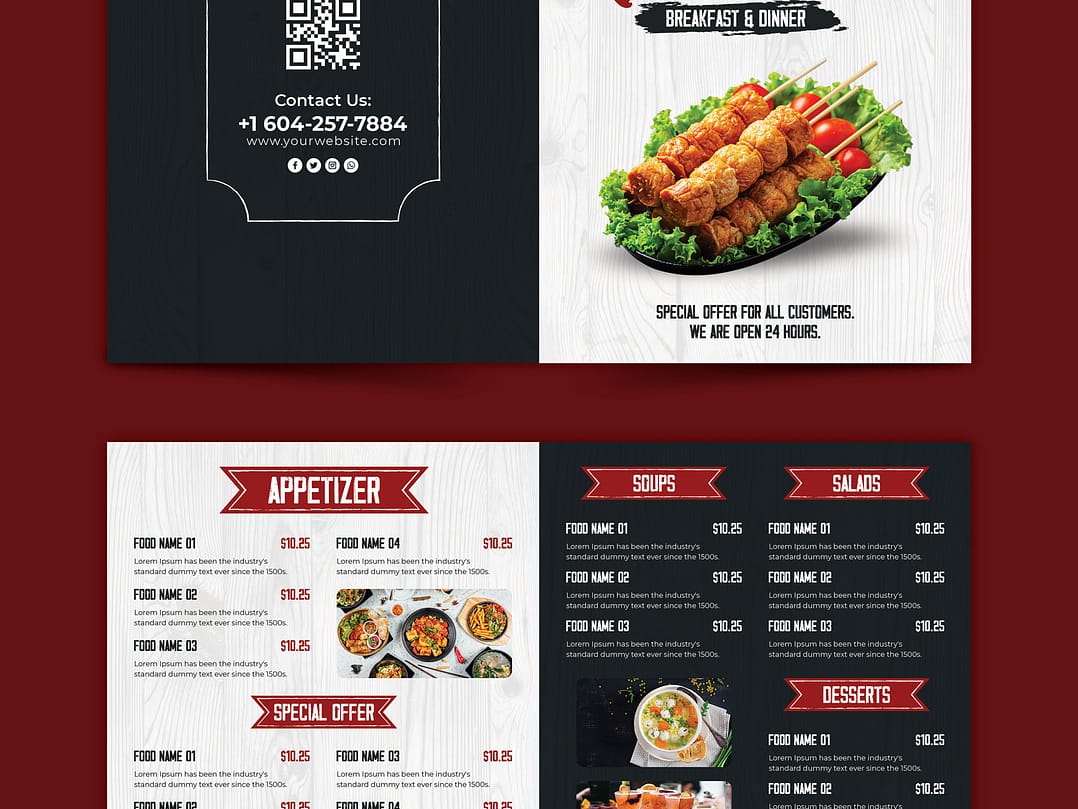Creative restaurant menu design service by ONE STATION – professional food menu layout